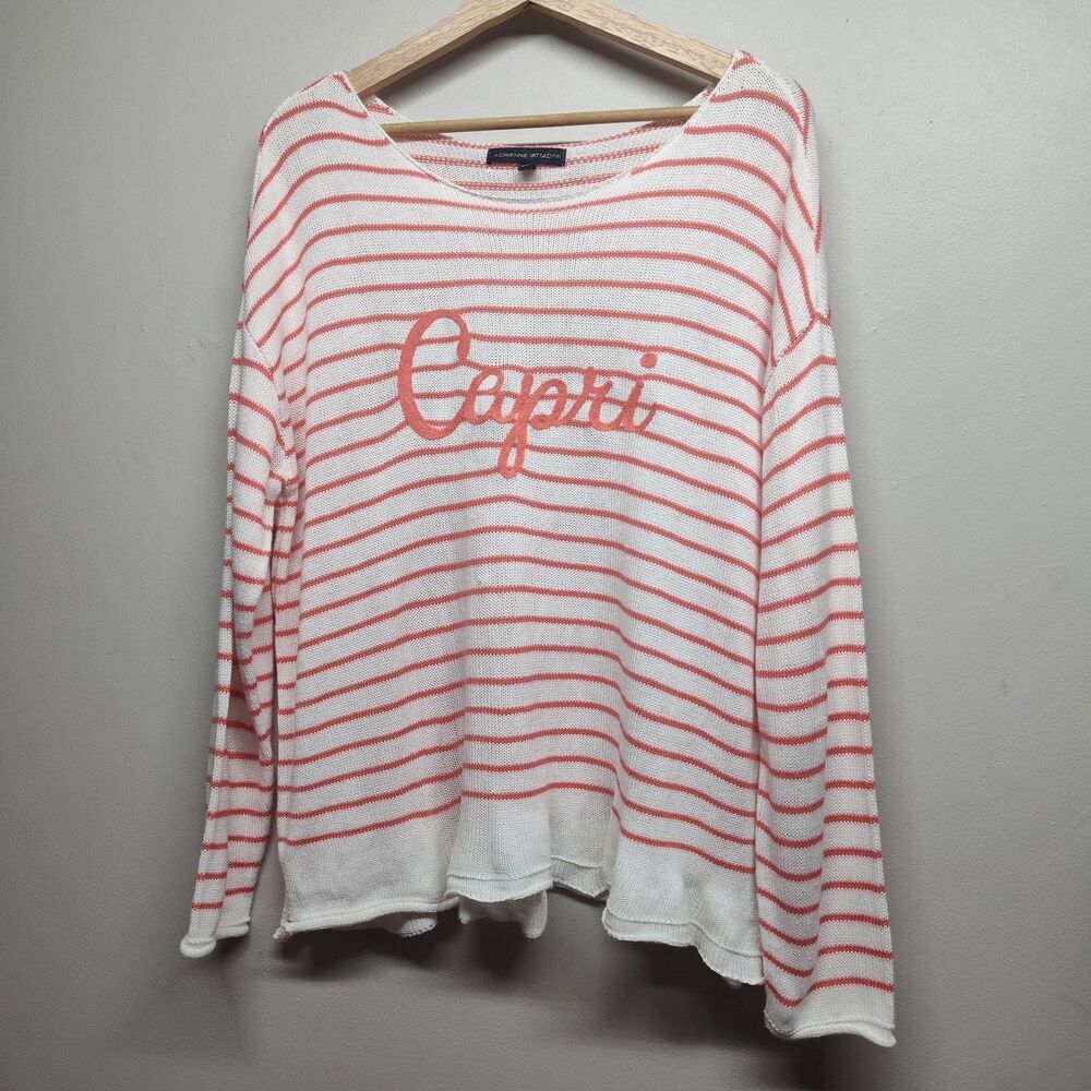 Adrienne Vittadini Crochet Sweater Women M White Orange Spring Vacation Casual